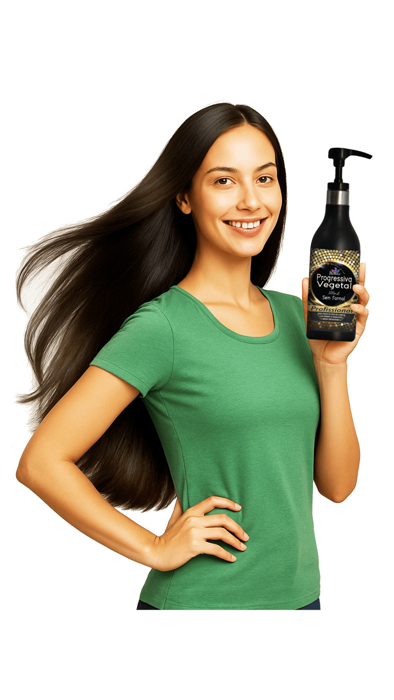 Mulher segurando a Progressiva Vegetal Creme